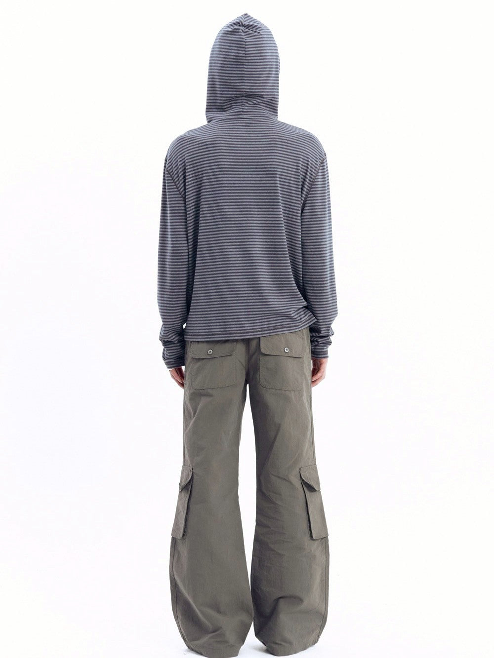 【AAKAM】Linear Pattern Hooded Long Sleeve
