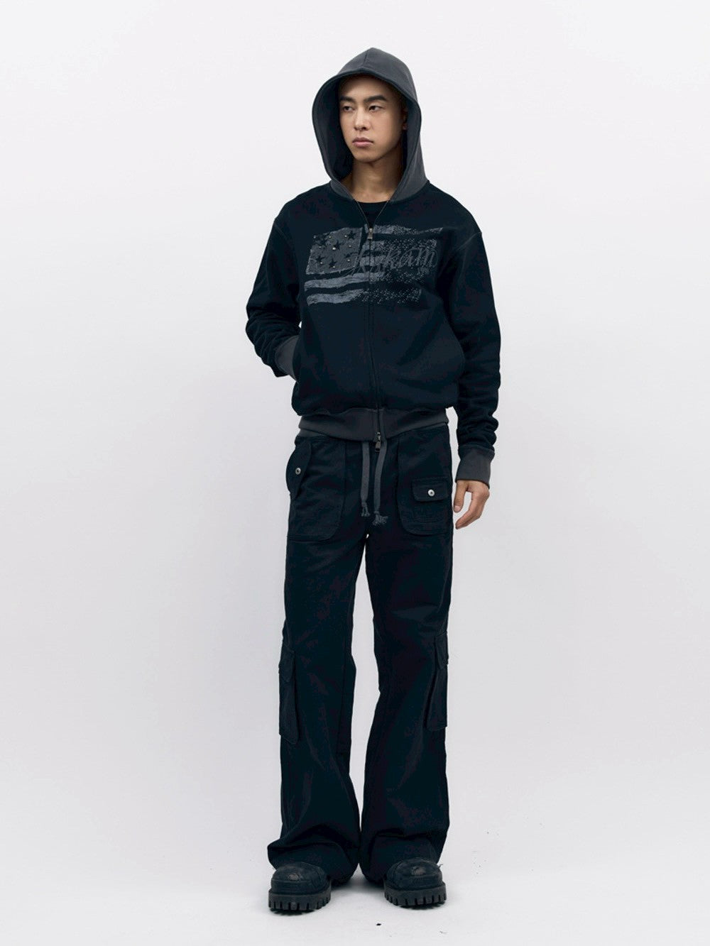 【AAKAM】Star-Spangled Zip-Up hoodie