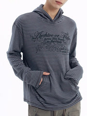 【AAKAM】Linear Pattern Hooded Long Sleeve
