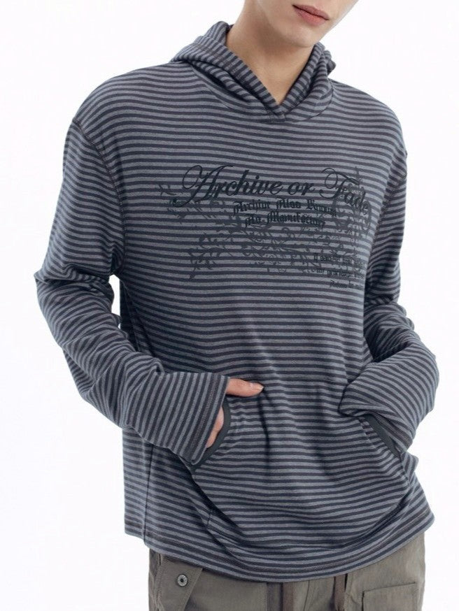 【AAKAM】Linear Pattern Hooded Long Sleeve