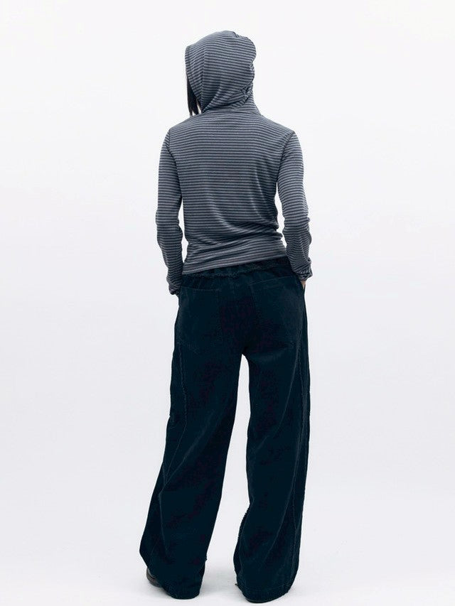 【AAKAM】Linear Pattern Hooded Long Sleeve