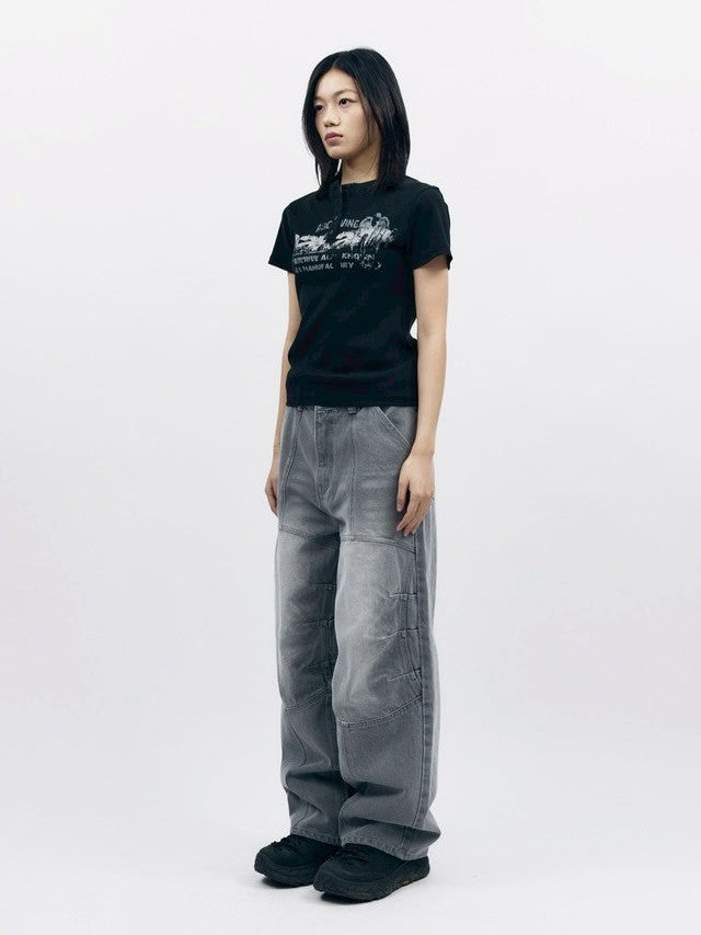 【AAKAM】Crack Henley Neck Half Top