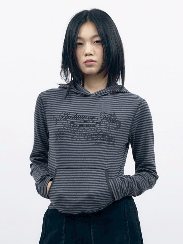 【AAKAM】Linear Pattern Hooded Long Sleeve