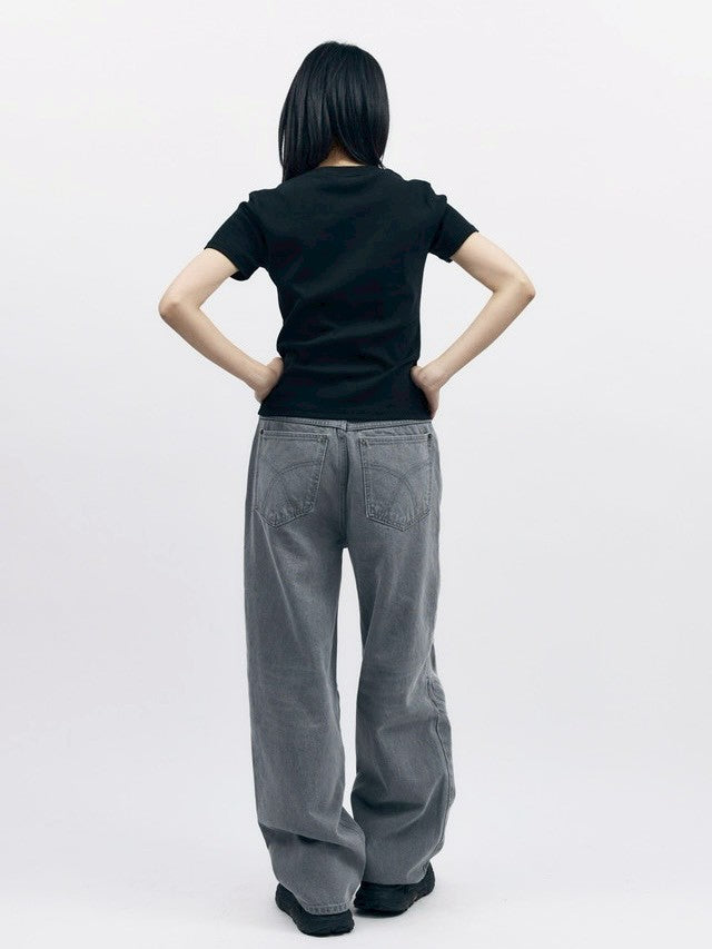 【AAKAM】Crack Henley Neck Half Top