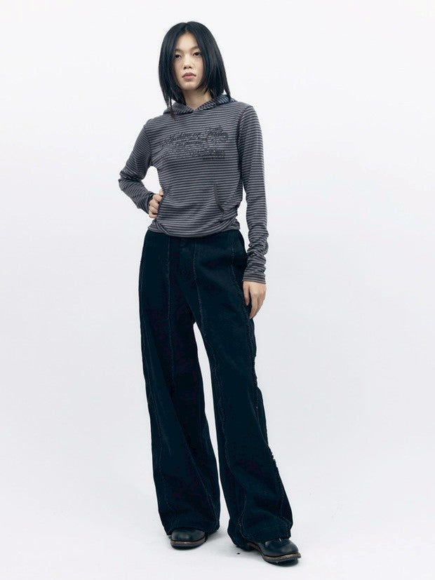 【AAKAM】Linear Pattern Hooded Long Sleeve