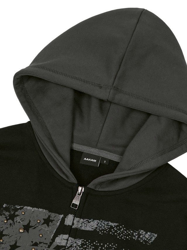 【AAKAM】Star-Spangled Zip-Up hoodie