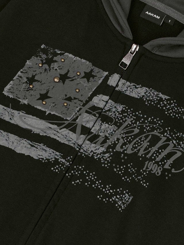 【AAKAM】Star-Spangled Zip-Up hoodie