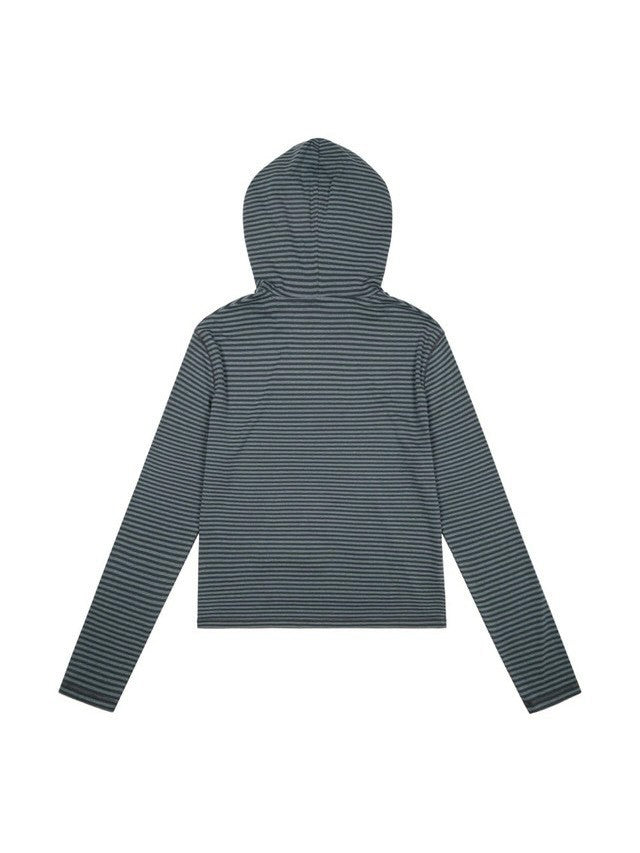 【AAKAM】Linear Pattern Hooded Long Sleeve