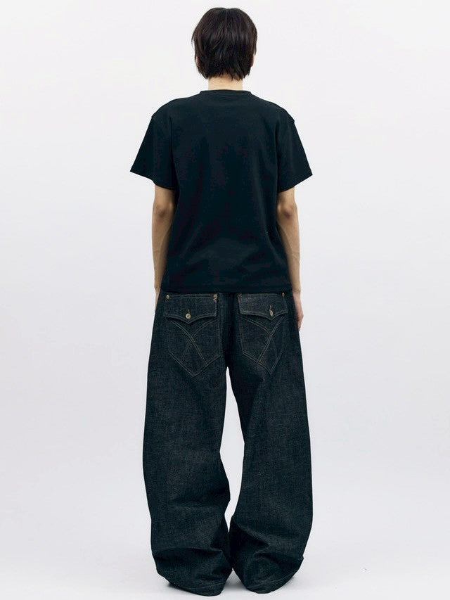 【AAKAM】Crack Henley Neck Half Top