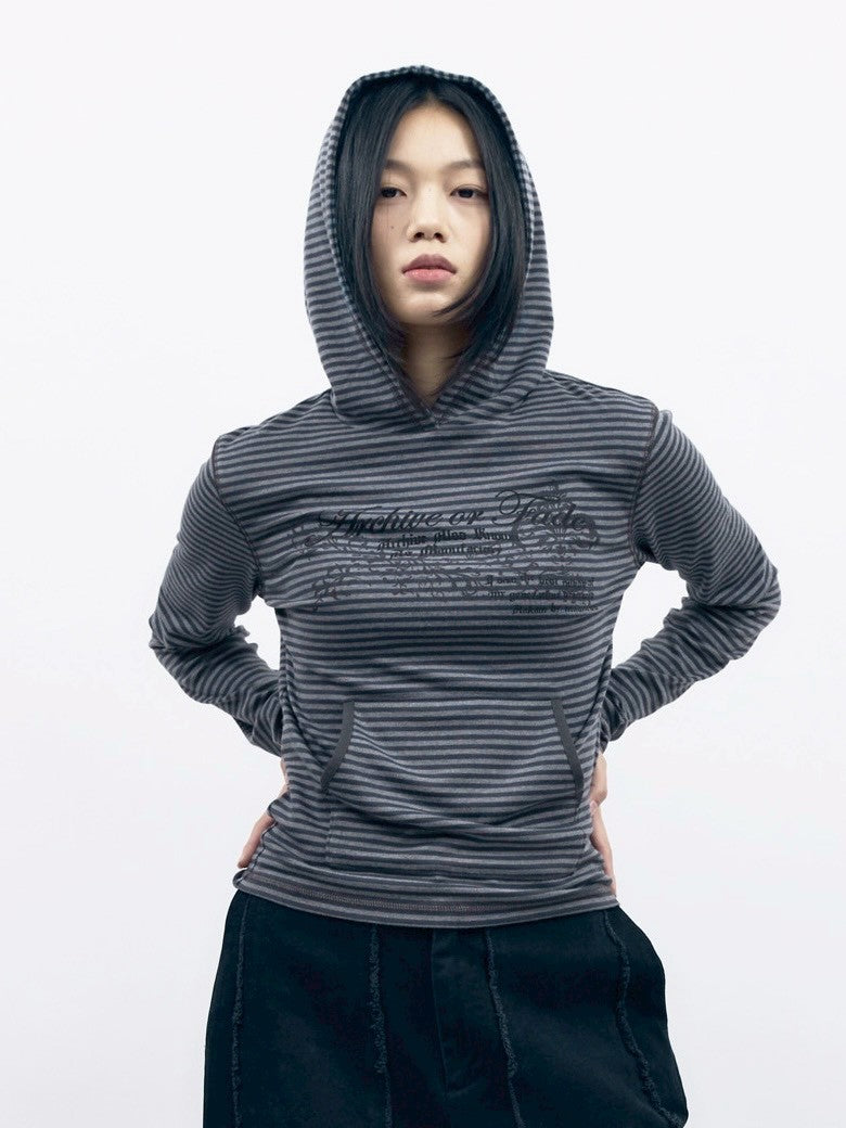 【AAKAM】Linear Pattern Hooded Long Sleeve