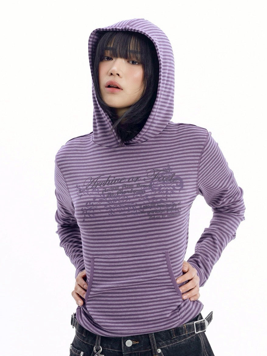 【AAKAM】Linear Pattern Hooded Long Sleeve