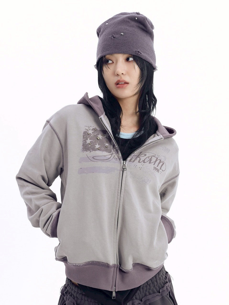 【AAKAM】Star-Spangled Zip-Up hoodie