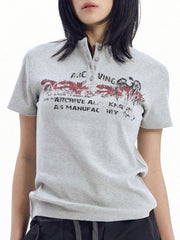 【AAKAM】Crack Henley Neck Half Top