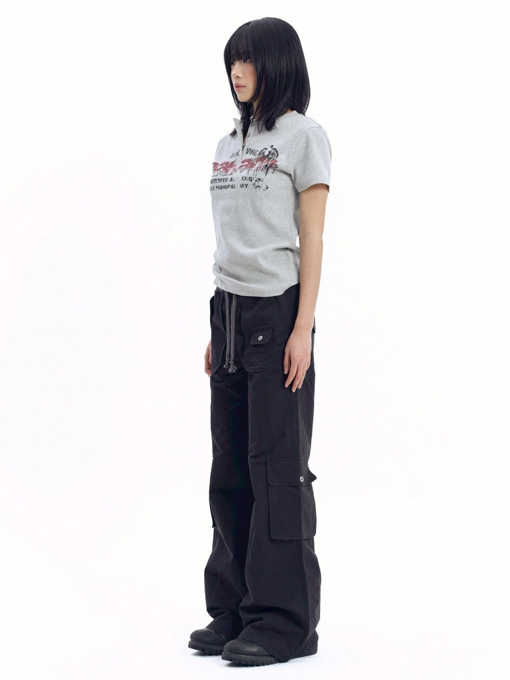 【AAKAM】Crack Henley Neck Half Top