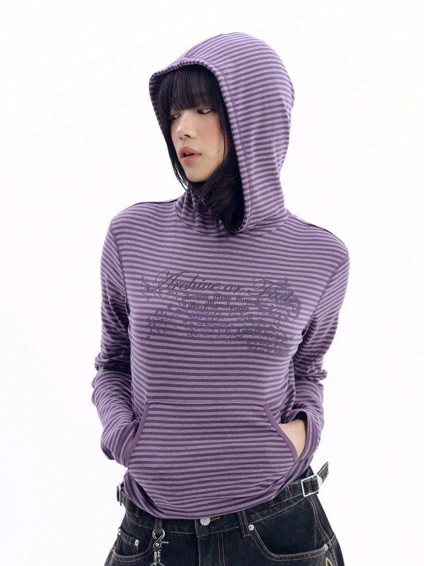 【AAKAM】Linear Pattern Hooded Long Sleeve