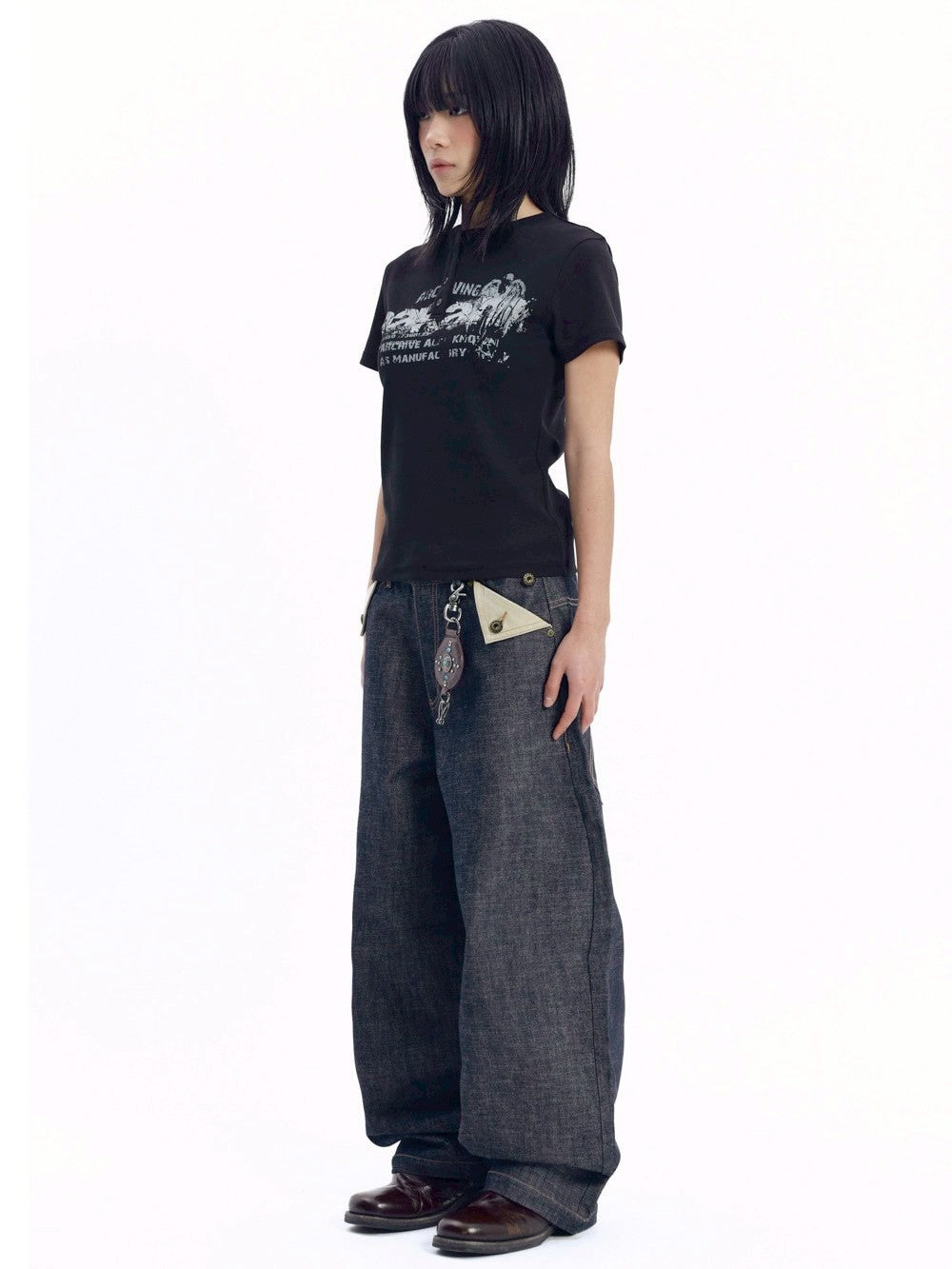 【AAKAM】Crack Henley Neck Half Top