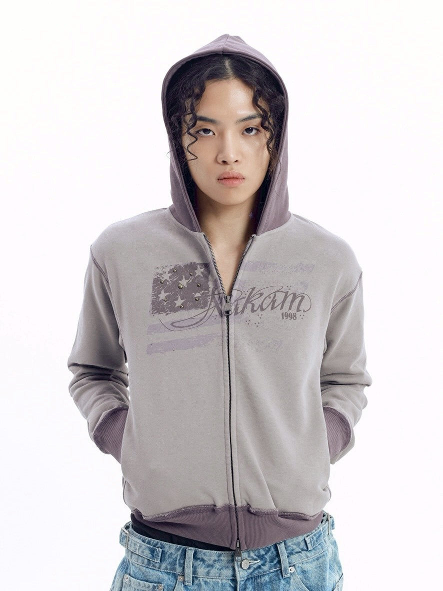【AAKAM】Star-Spangled Zip-Up hoodie