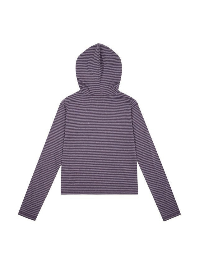 【AAKAM】Linear Pattern Hooded Long Sleeve