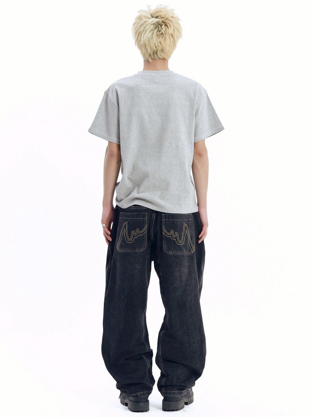 【AAKAM】Crack Henley Neck Half Top