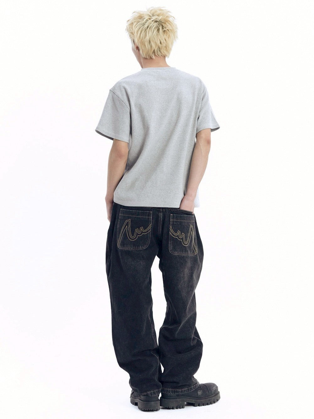 【AAKAM】Crack Henley Neck Half Top