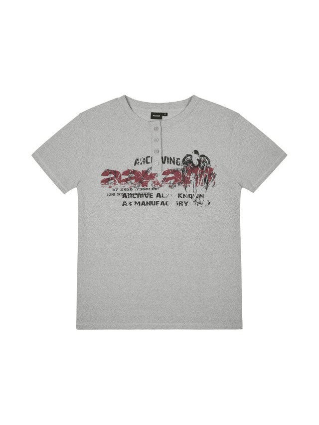 【AAKAM】Crack Henley Neck Half Top