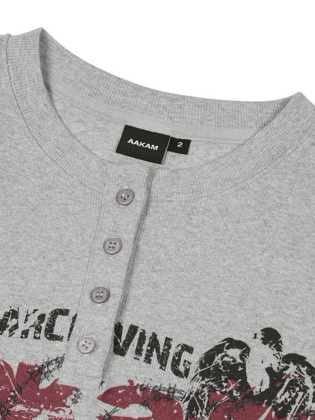 【AAKAM】Crack Henley Neck Half Top