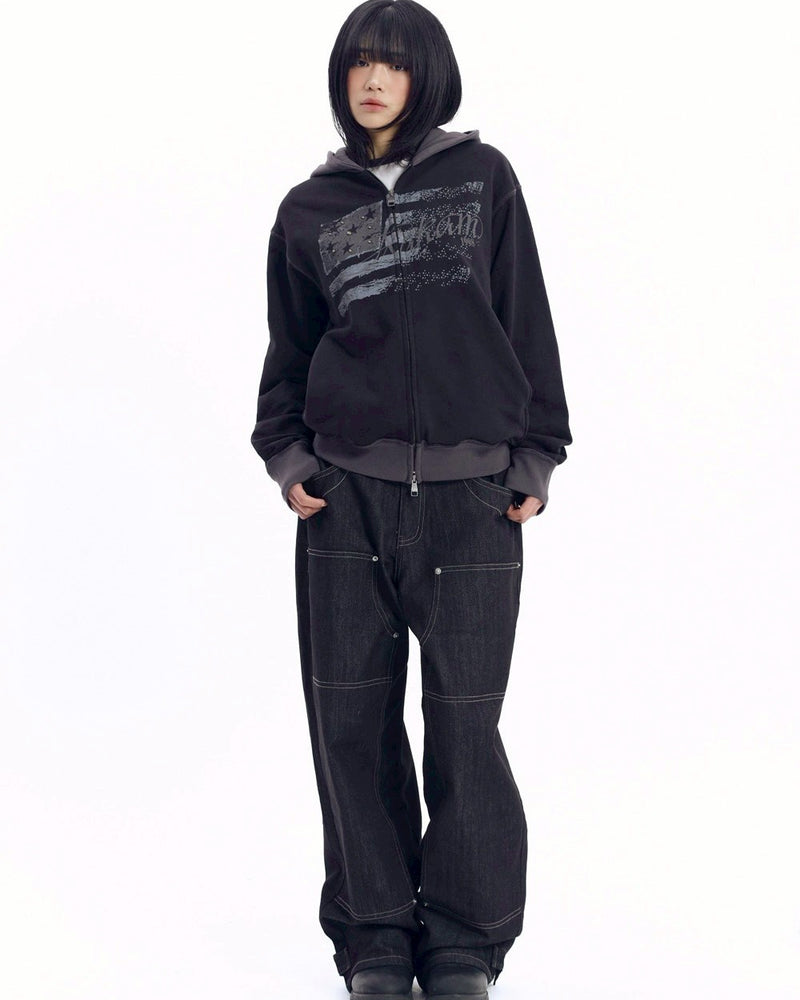【AAKAM】Star-Spangled Zip-Up hoodie