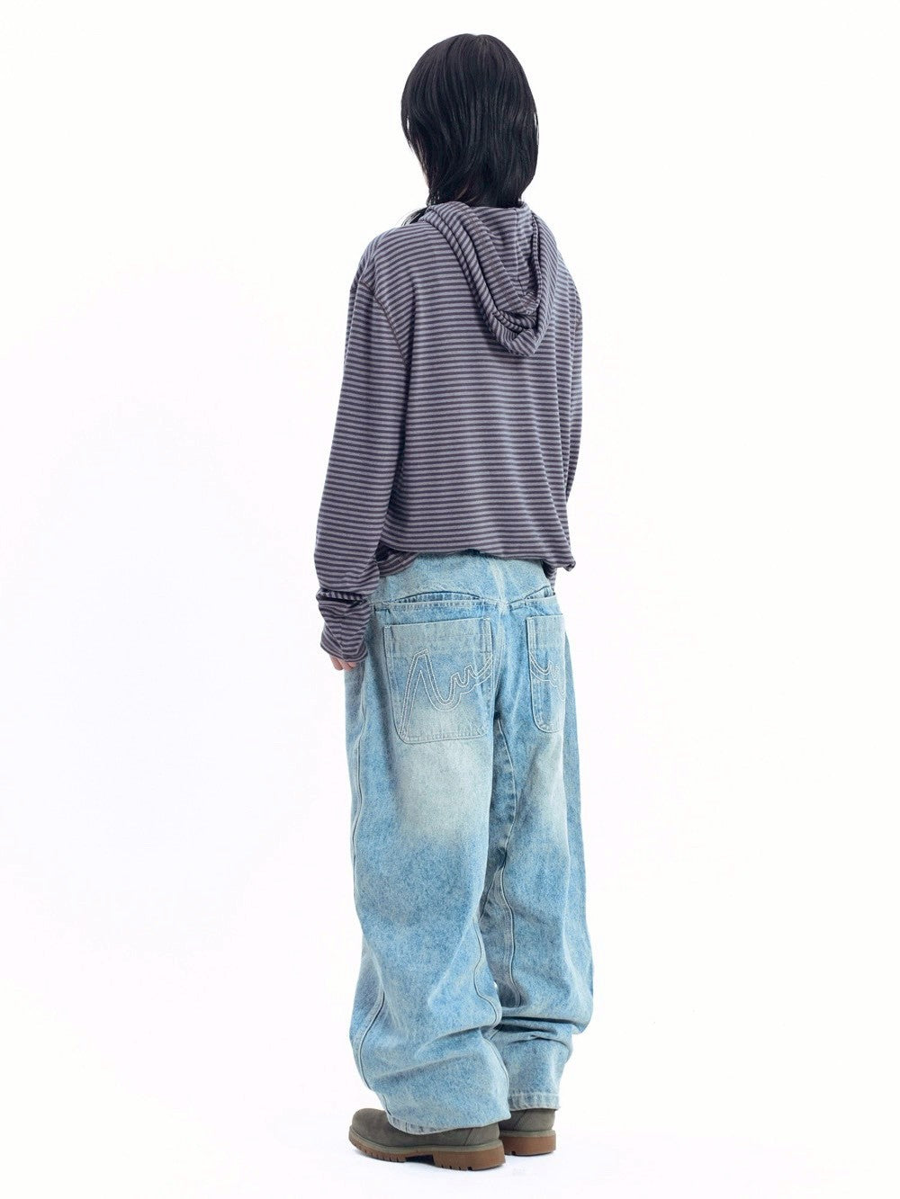 【AAKAM】Linear Pattern Hooded Long Sleeve
