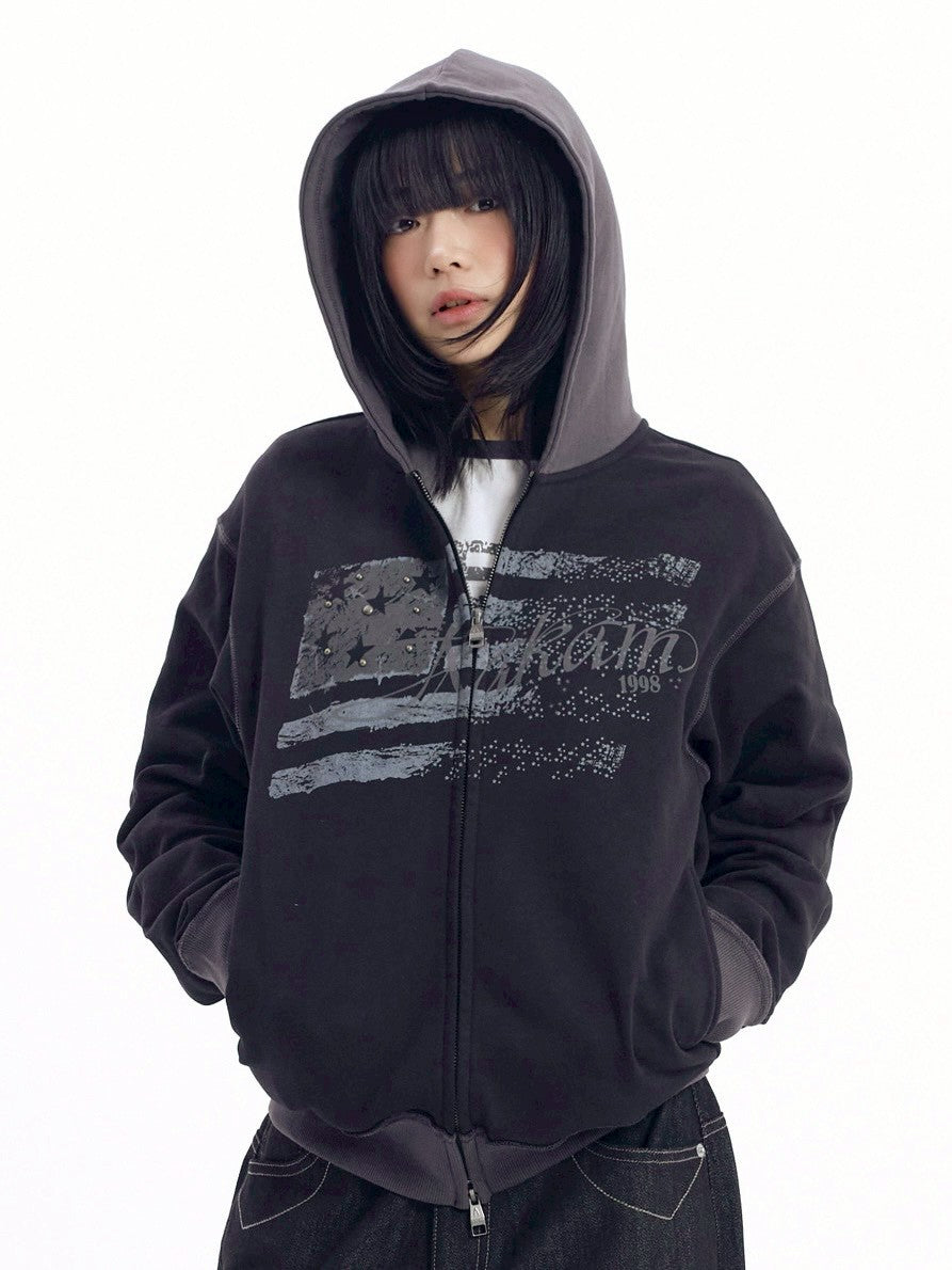 【AAKAM】Star-Spangled Zip-Up hoodie