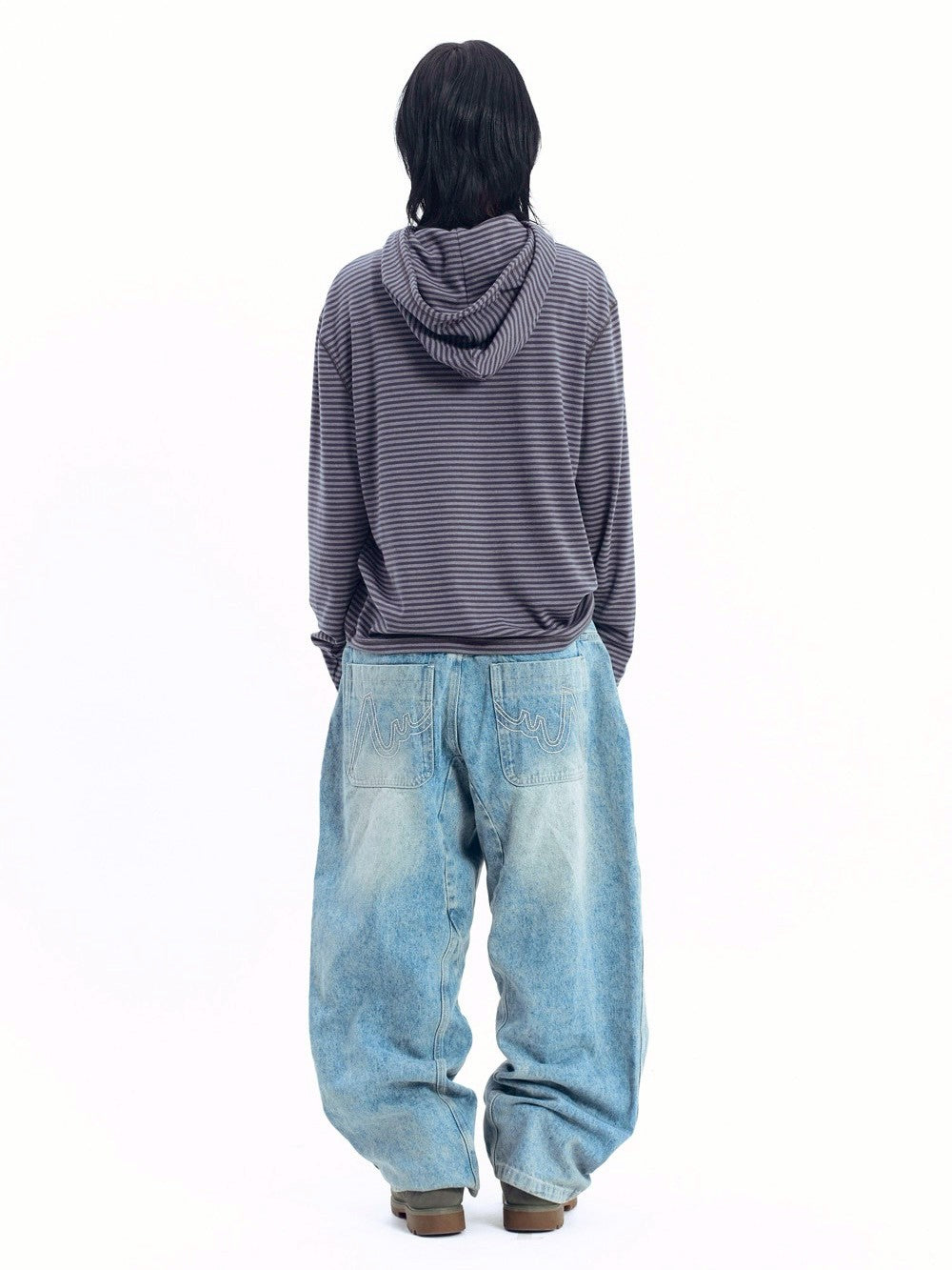 【AAKAM】Linear Pattern Hooded Long Sleeve