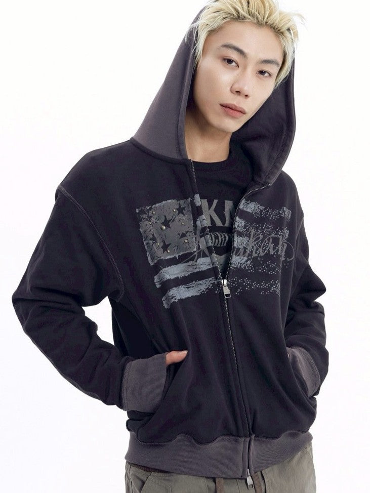 【AAKAM】Star-Spangled Zip-Up hoodie