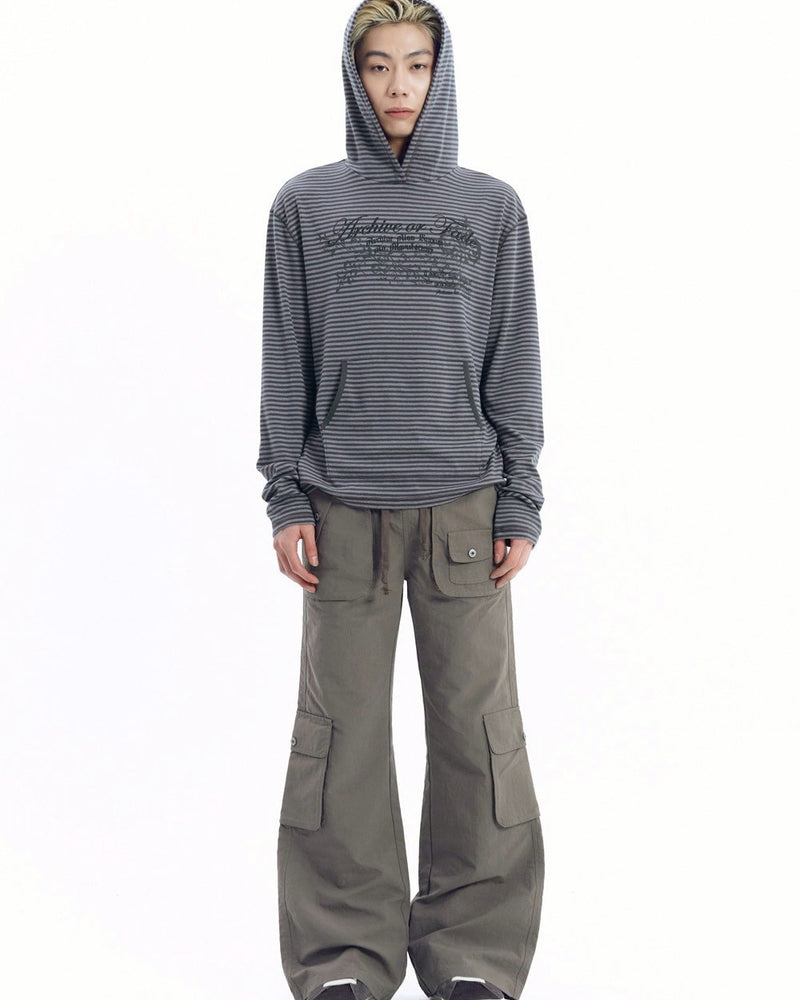 【AAKAM】Linear Pattern Hooded Long Sleeve