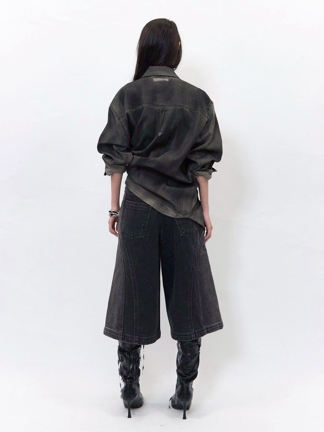 【BLR BLUER】Arc Line Bermuda Washing Denim Pants