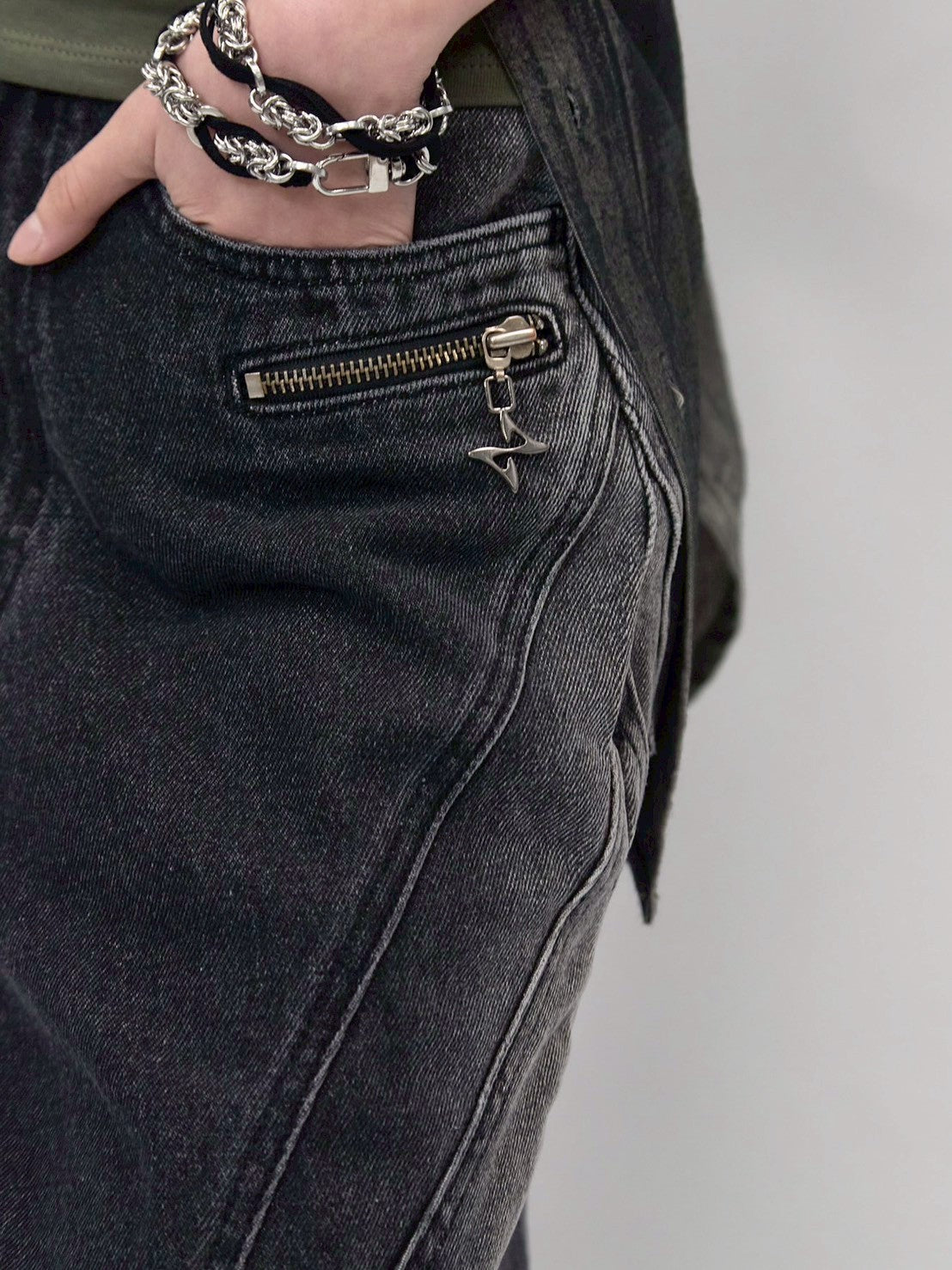 【BLR BLUER】Arc Line Bermuda Washing Denim Pants