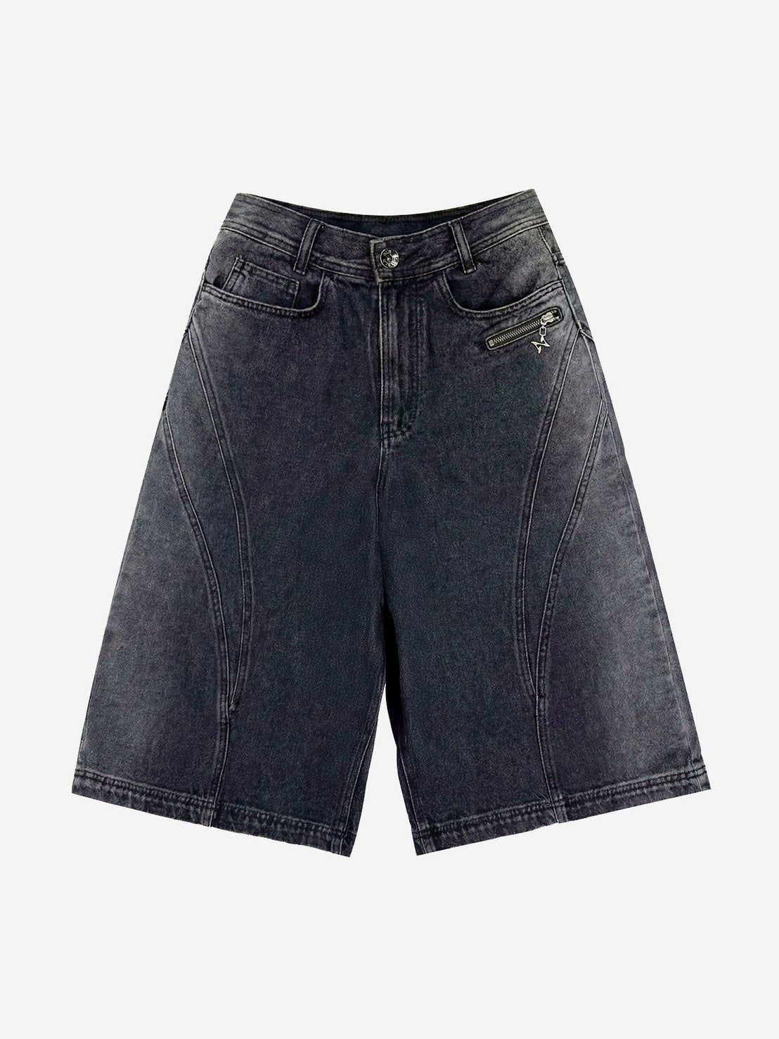 【BLR BLUER】Arc Line Bermuda Washing Denim Pants