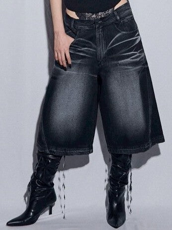 【BLR BLUER】Embossed Wave Washing Bermuda Denim Pants