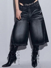 【BLR BLUER】Embossed Wave Washing Bermuda Denim Pants