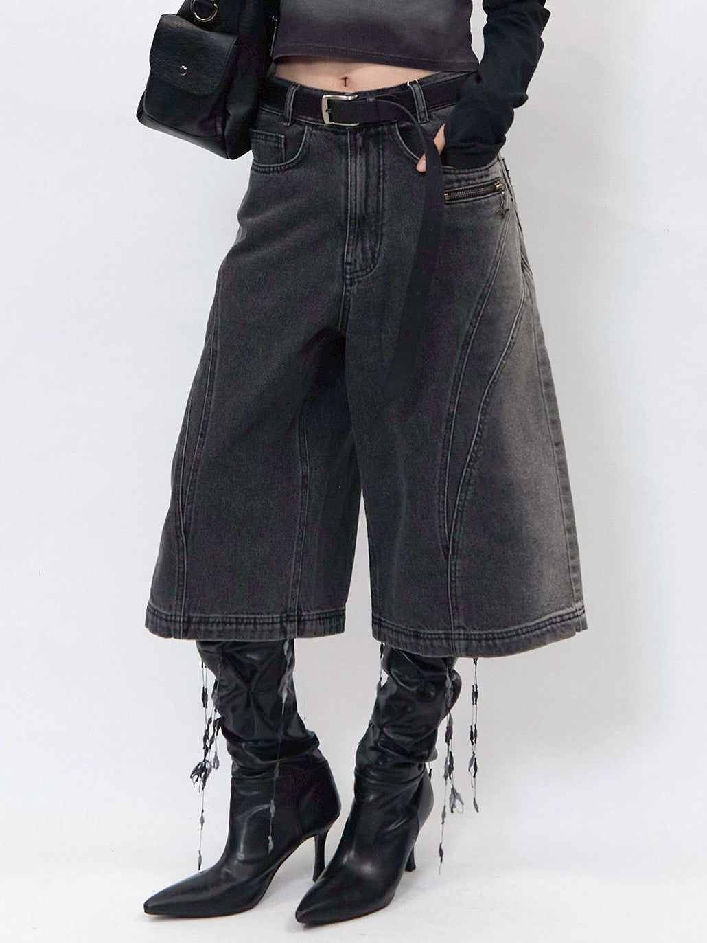 【BLR BLUER】Arc Line Bermuda Washing Denim Pants