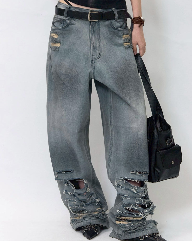 【BLR BLUER】Destroyed Vintage Oil Washing Denim Pants