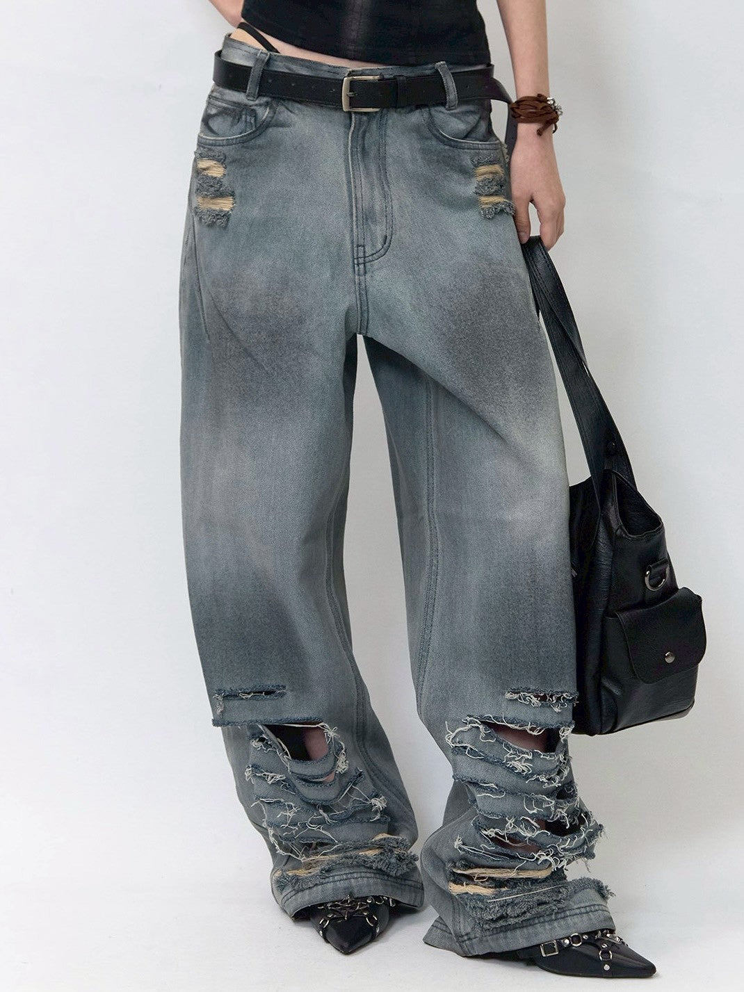 【BLR BLUER】Destroyed Vintage Oil Washing Denim Pants