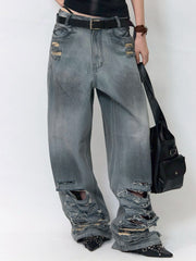 【BLR BLUER】Destroyed Vintage Oil Washing Denim Pants