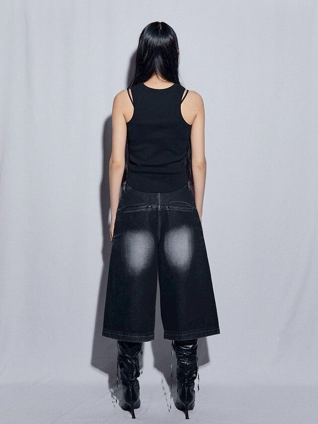 【BLR BLUER】Embossed Wave Washing Bermuda Denim Pants