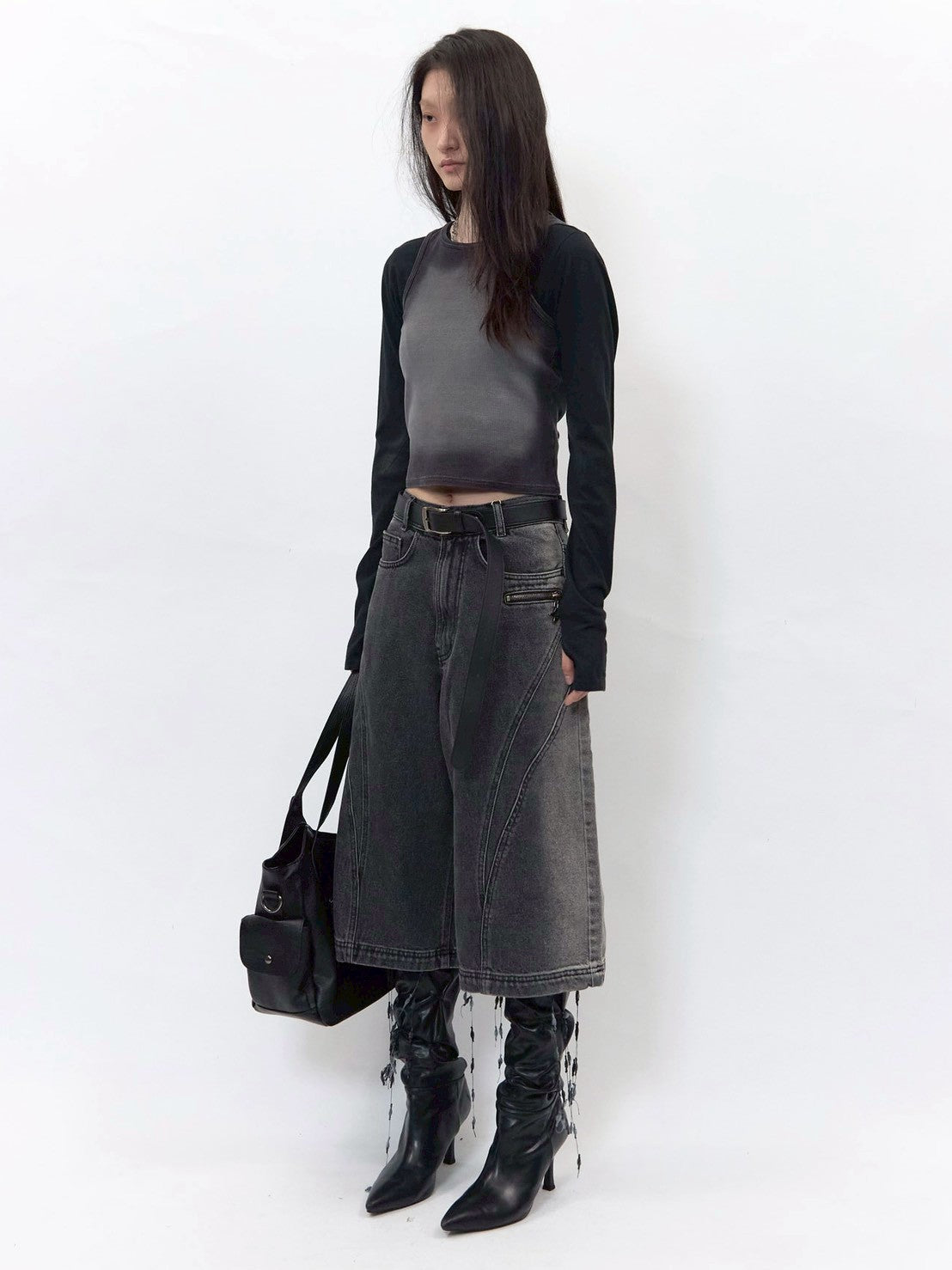 【BLR BLUER】Arc Line Bermuda Washing Denim Pants