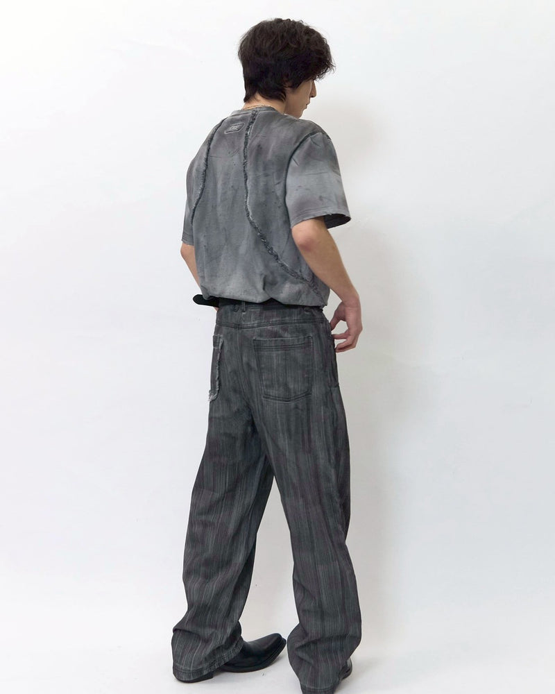 【BLR BLUER】Oil Wash Cut-Off Logo Short Sleeve T-Shirt