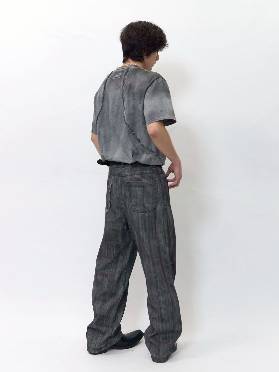 【BLR BLUER】Oil Wash Cut-Off Logo Short Sleeve T-Shirt