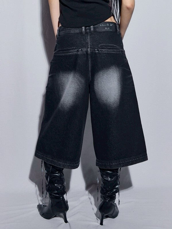 【BLR BLUER】Embossed Wave Washing Bermuda Denim Pants