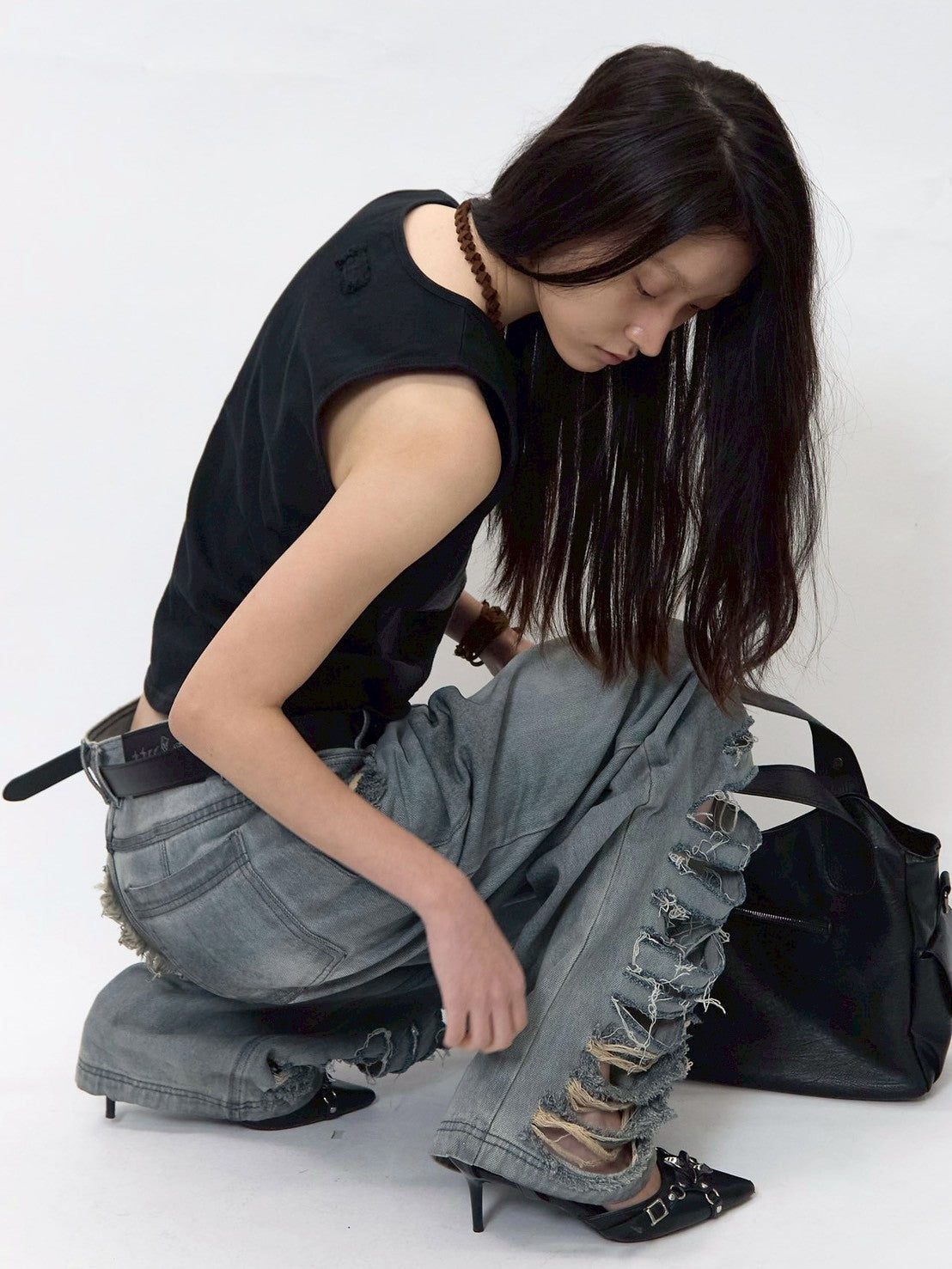 【BLR BLUER】Destroyed Vintage Oil Washing Denim Pants