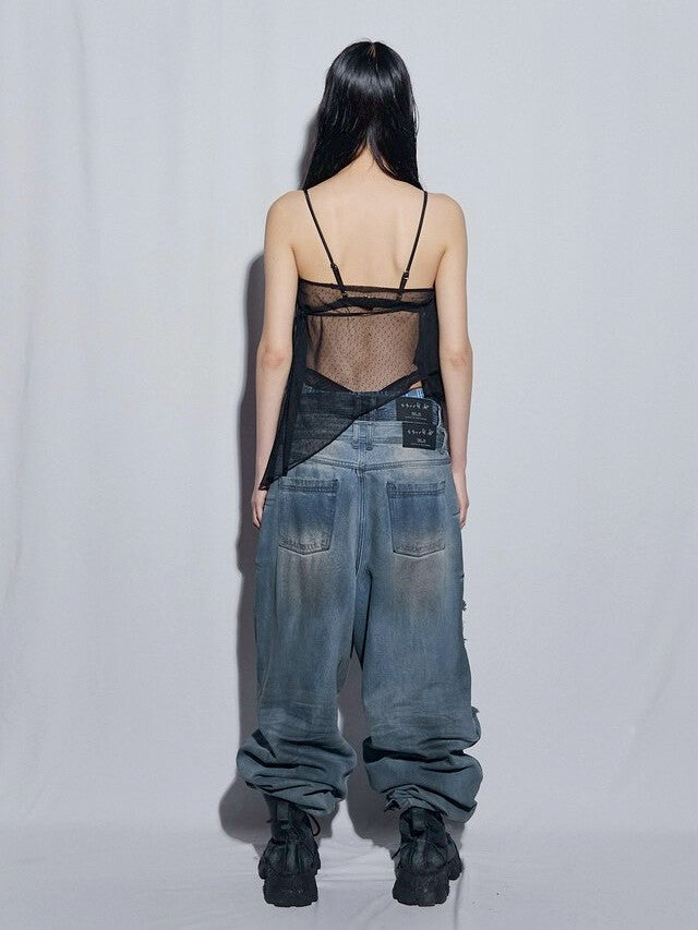 【BLR BLUER】Destroyed Oil Washed Wide Denim Pants
