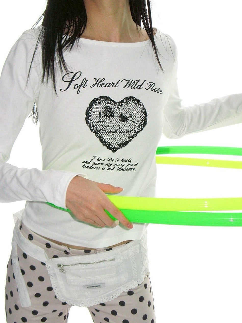 【CRANK】HEART PRINT BOAT NECK TOP