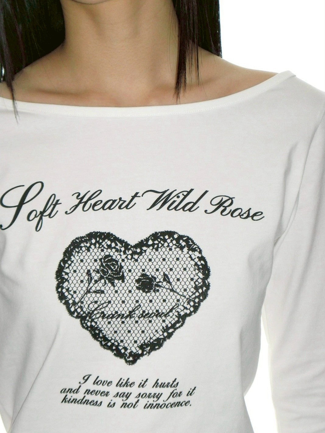 【CRANK】HEART PRINT BOAT NECK TOP
